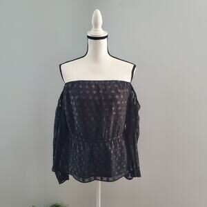 Express Women's Black Off The Shoulder Sheer Polka Dot Top Size M